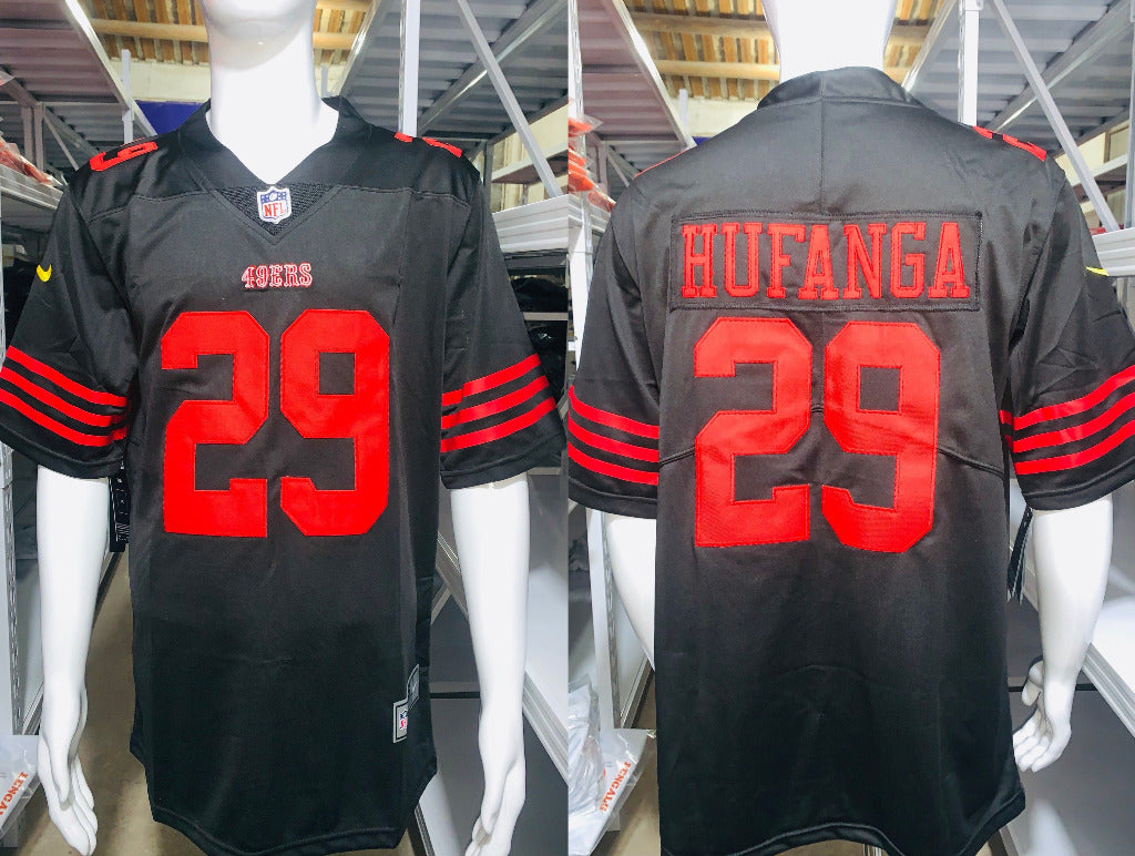 49ers 2022/23 Hufanga #29 Black/Red NFL Game Jersey