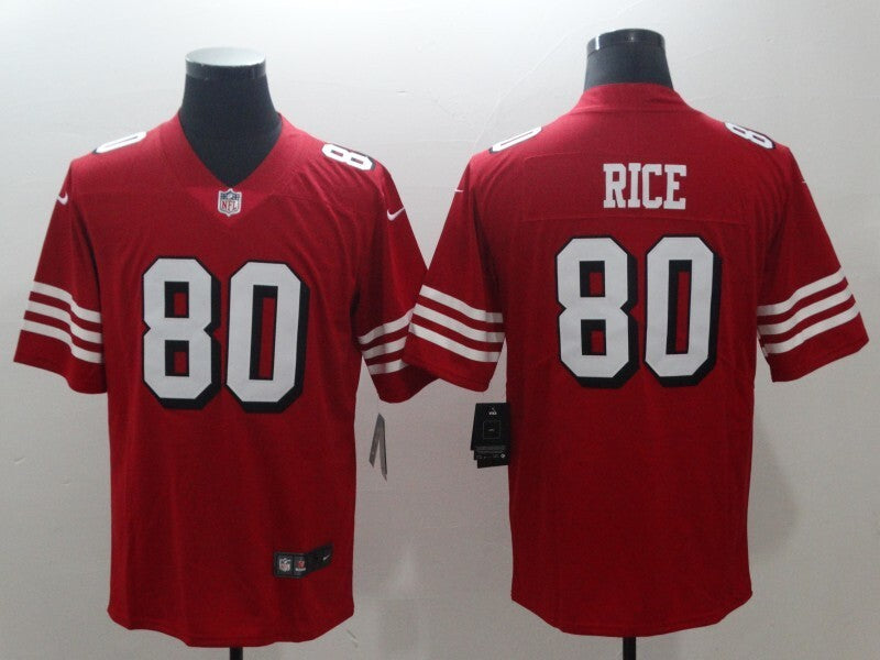 49ers 2023/24 Rice #80 Red/White/Black NFL Game Jersey