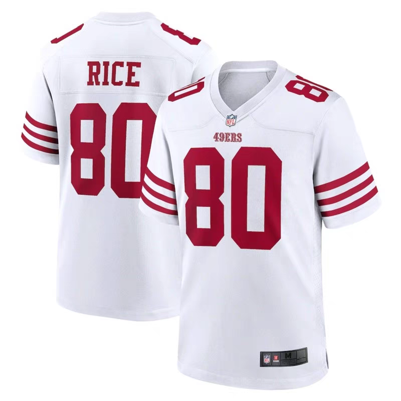 49ers 2023/24 Rice #80 White/Red NFL Game Jersey
