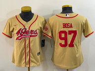 49ers 21/22 Bosa #97 Gold/Red Women NFL Baseball Style Jersey