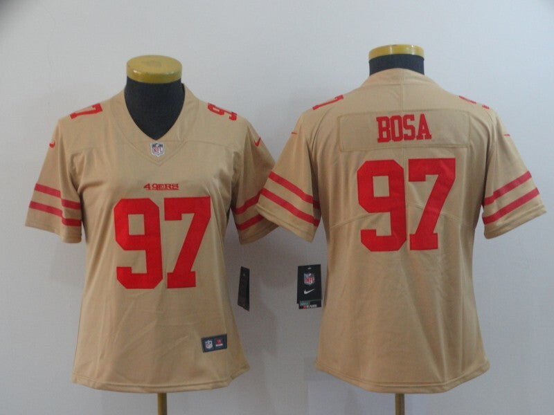 49ers 21/22 Bosa #97 Gold/Red Women NFL Jersey