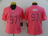 49ers 21/22 Bosa #97 Pink/White Women NFL Jersey