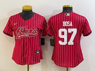 49ers 21/22 Bosa #97 Red/White Stripes Women NFL Baseball Style Jersey