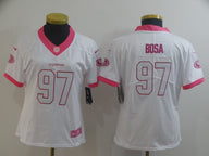 49ers 21/22 Bosa #97 White/Pink Women NFL Jersey