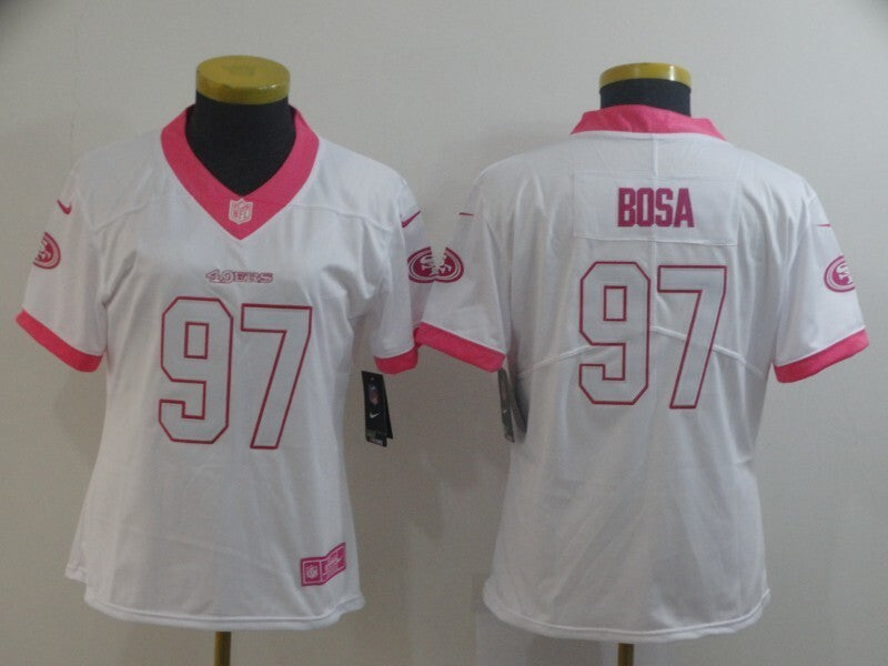 49ers 21/22 Bosa #97 White/Pink Women NFL Jersey