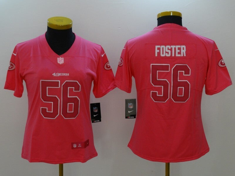 49ers 21/22 Foster #56 Pink/White Women NFL Jersey