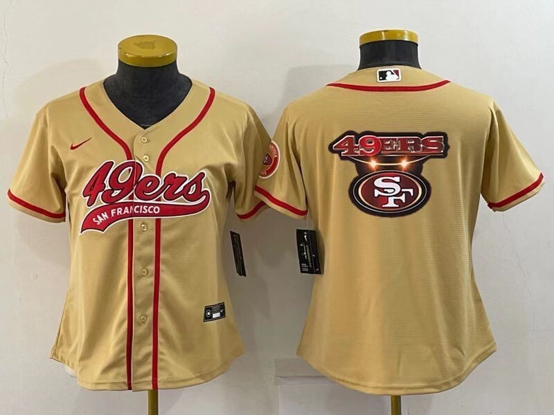 49ers 21/22 Gold/Red Women NFL Baseball Style Jersey