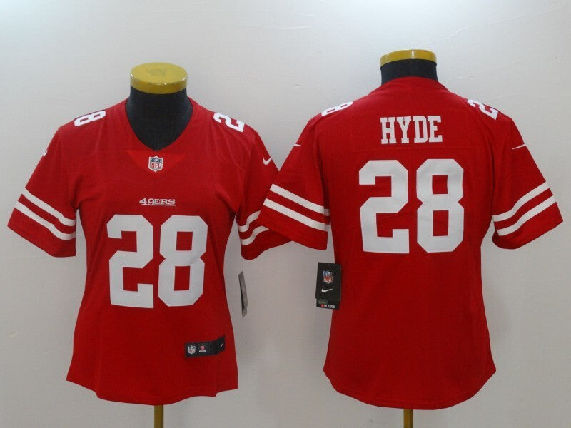 49ers 21/22 Hyde #28 Red/White Women NFL Jersey