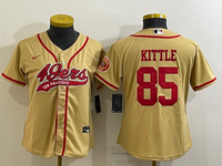 49ers 21/22 Kittle #85 Gold/Red Women NFL Baseball Style Jersey