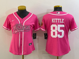 49ers 21/22 Kittle #85 Pink/White Women NFL Baseball Style Jersey
