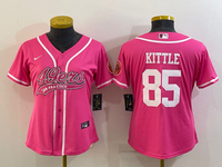 49ers 21/22 Kittle #85 Pink/White Women NFL Baseball Style Jersey