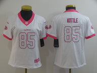 49ers 21/22 Kittle #85 White/Pink Women NFL Jersey