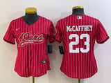 49ers 21/22 McCaffrey #23 Red/White Stripes Women NFL Baseball Style Jersey