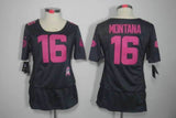 49ers 21/22 Montana #16 Black/Pink Women NFL Game Jersey
