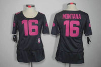 49ers 21/22 Montana #16 Black/Pink Women NFL Game Jersey
