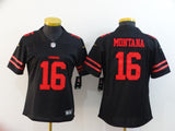 49ers 21/22 Montana #16 Black/Red Women NFL Jersey