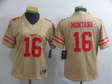 49ers 21/22 Montana #16 Gold/Red Women NFL Jersey