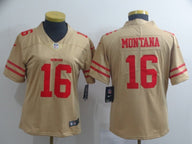 49ers 21/22 Montana #16 Gold/Red Women NFL Jersey
