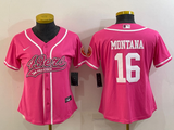 49ers 21/22 Montana #16 Pink/White Women NFL Baseball Style Jersey