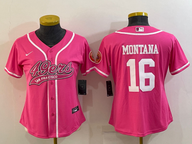 49ers 21/22 Montana #16 Pink/White Women NFL Baseball Style Jersey