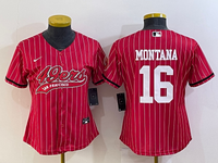 49ers 21/22 Montana #16 Red/White Stripes Women NFL Baseball Style Jersey