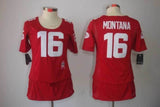 49ers 21/22 Montana #16 Red/White Women NFL Game Jersey