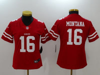 49ers 21/22 Montana #16 Retro Red/White Women NFL Jersey
