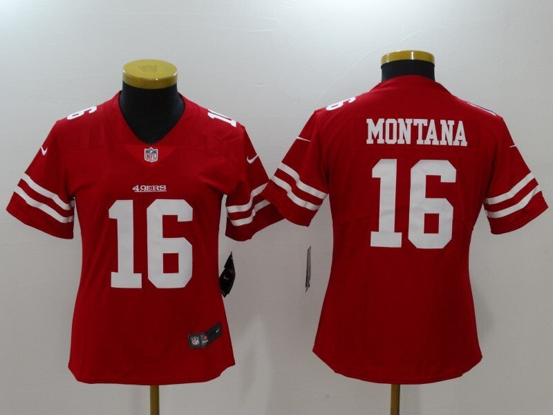 49ers 21/22 Montana #16 Retro Red/White Women NFL Jersey