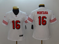 49ers 21/22 Montana #16 White/Red/Black Women NFL Jersey