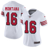 49ers 21/22 Montana #16 White/Red/Black Women NFL Jersey