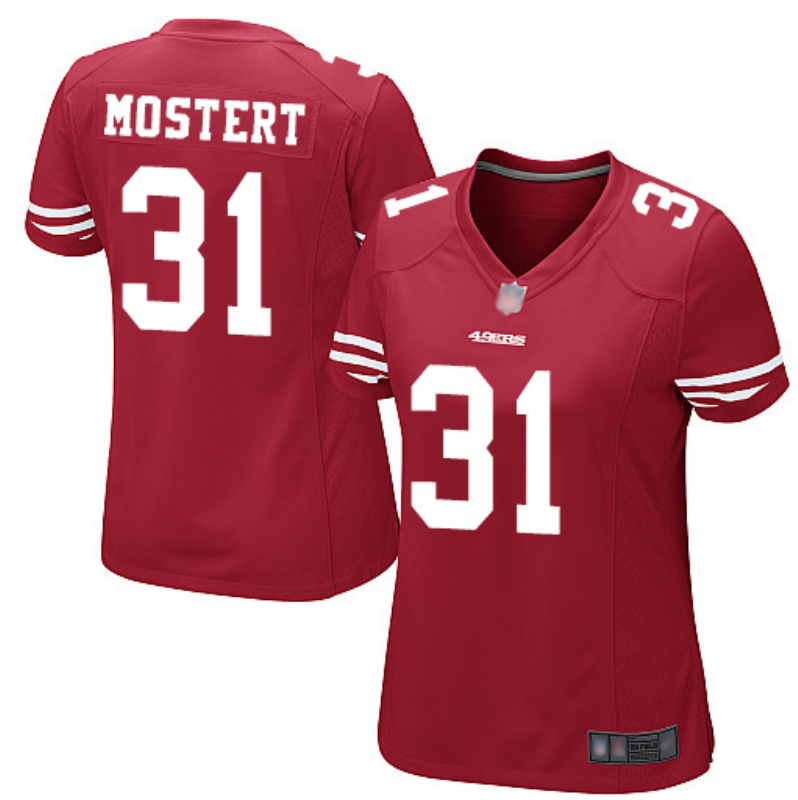 49ers 21/22 Mostert #31 Red/White Women NFL Jersey