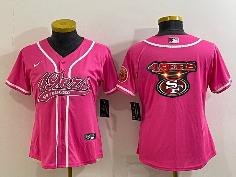 49ers 21/22 Pink/White Women NFL Baseball Style Jersey