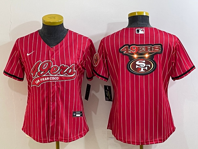 49ers 21/22 Red/White Stripes Women NFL Baseball Style Jersey