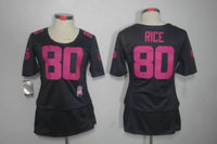 49ers 21/22 Rice #80 Black/Pink Women NFL Game Jersey