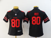 49ers 21/22 Rice #80 Black/Red Women NFL Jersey