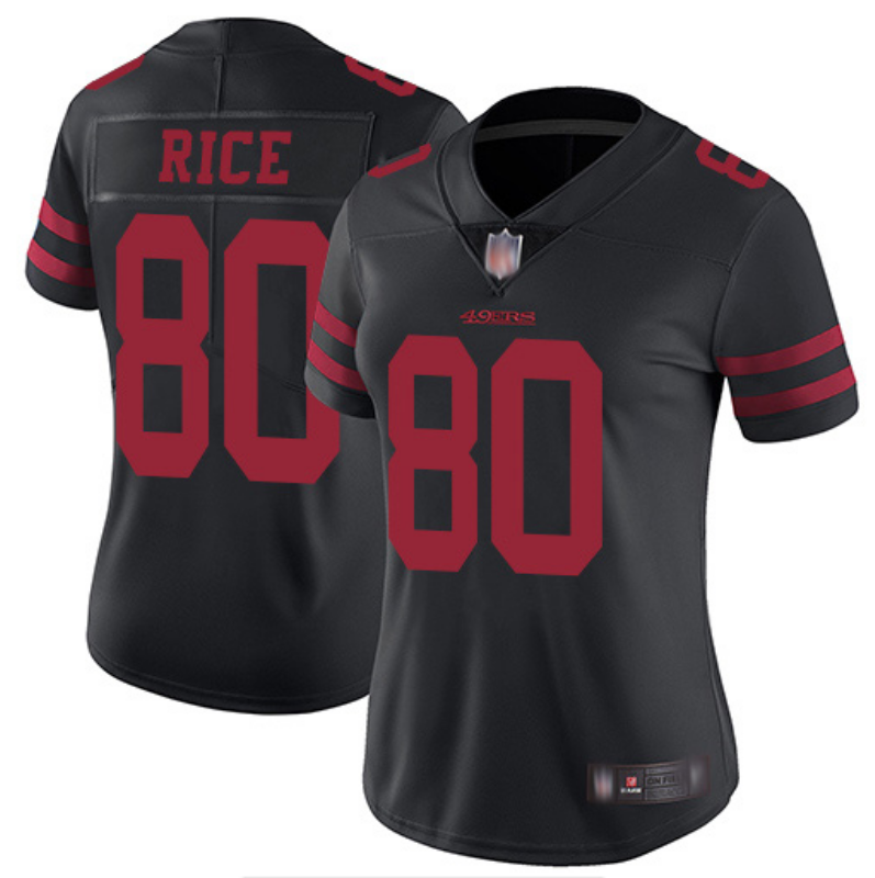 49ers 21/22 Rice #80 Black/Red Women NFL Jersey