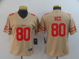 49ers 21/22 Rice #80 Gold/Red Women NFL Jersey