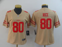 49ers 21/22 Rice #80 Gold/Red Women NFL Jersey