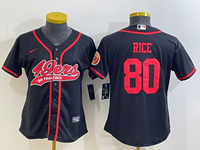 49ers 21/22 Rice #80 Navy/Red Women NFL Baseball Style Jersey