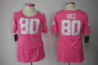 49ers 21/22 Rice #80 Pink/White Women NFL Game Jersey