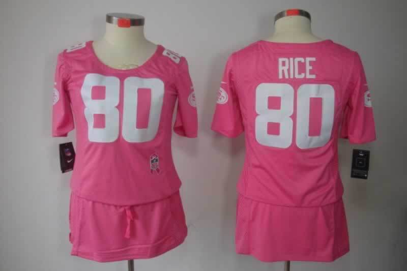 49ers 21/22 Rice #80 Pink/White Women NFL Game Jersey