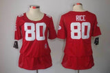 49ers 21/22 Rice #80 Red/White Women NFL Game Jersey