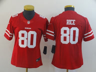 49ers 21/22 Rice #80 Red/White Women NFL Jersey