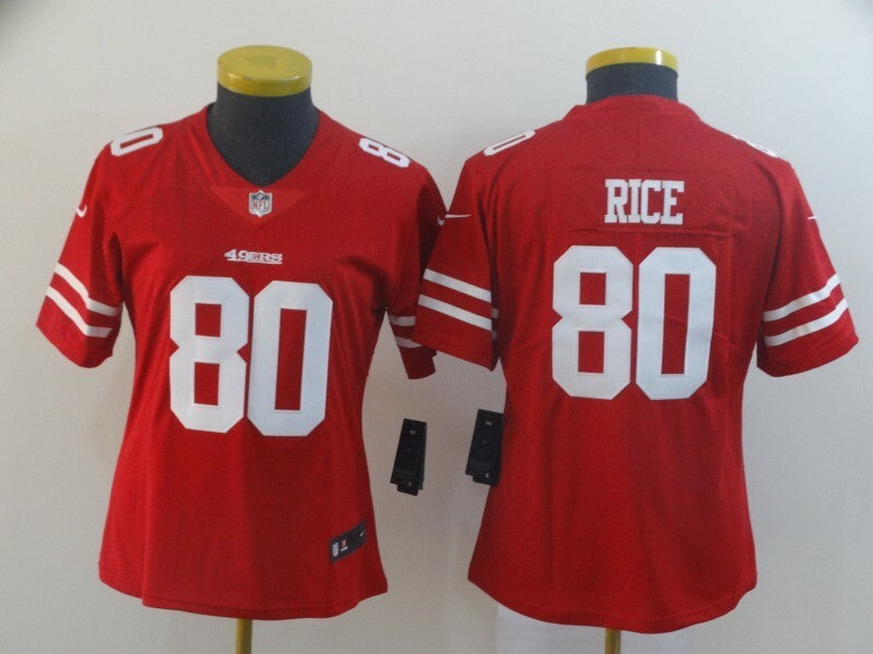49ers 21/22 Rice #80 Red/White Women NFL Jersey