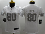 49ers 21/22 Rice #80 White/Gray Women NFL Jersey