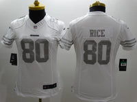 49ers 21/22 Rice #80 White/Gray Women NFL Jersey