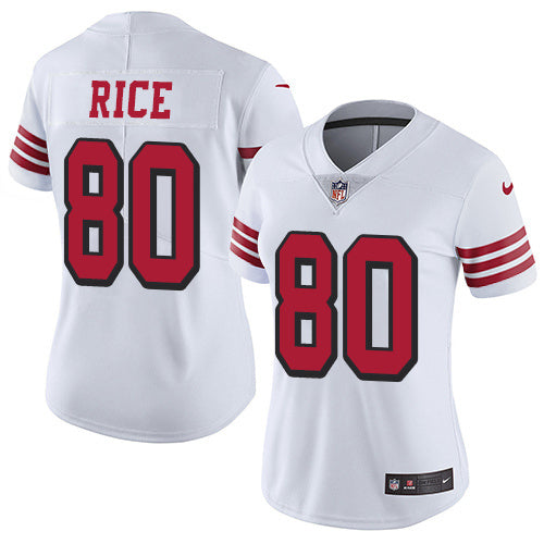 49ers 21/22 Rice #80 White/Red/Black Women NFL Jersey