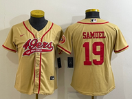 49ers 21/22 Samuel #19 Gold/Red Women NFL Baseball Style Jersey