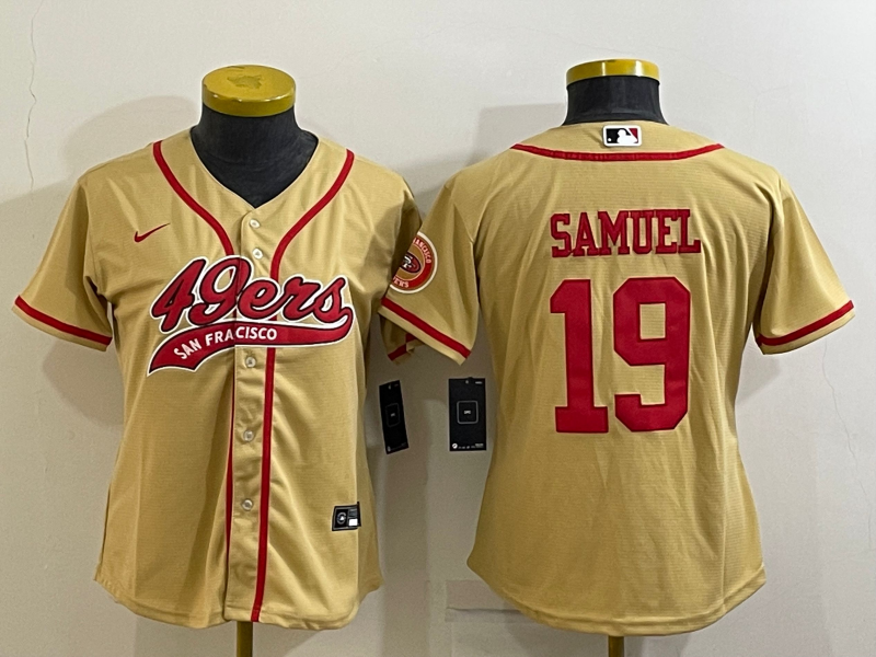 49ers 21/22 Samuel #19 Gold/Red Women NFL Baseball Style Jersey