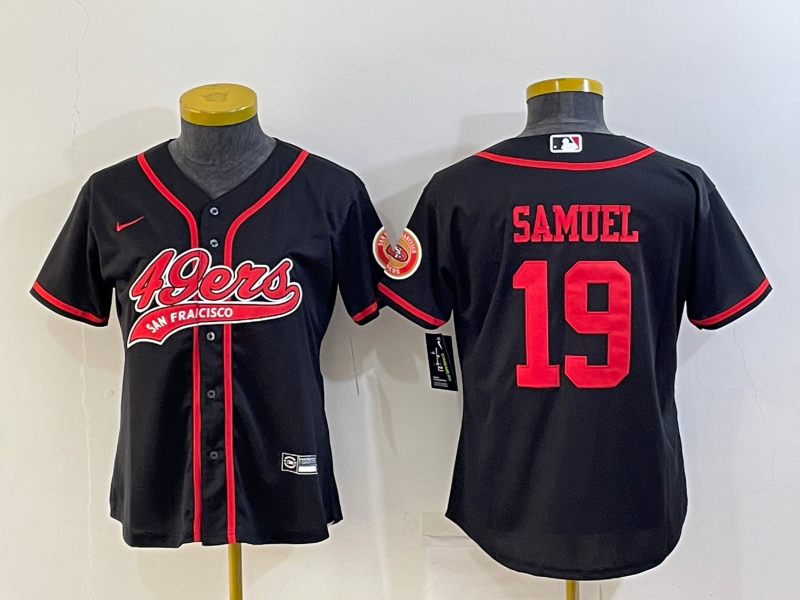 49ers 21/22 Samuel #19 Navy/Red Women NFL Baseball Style Jersey